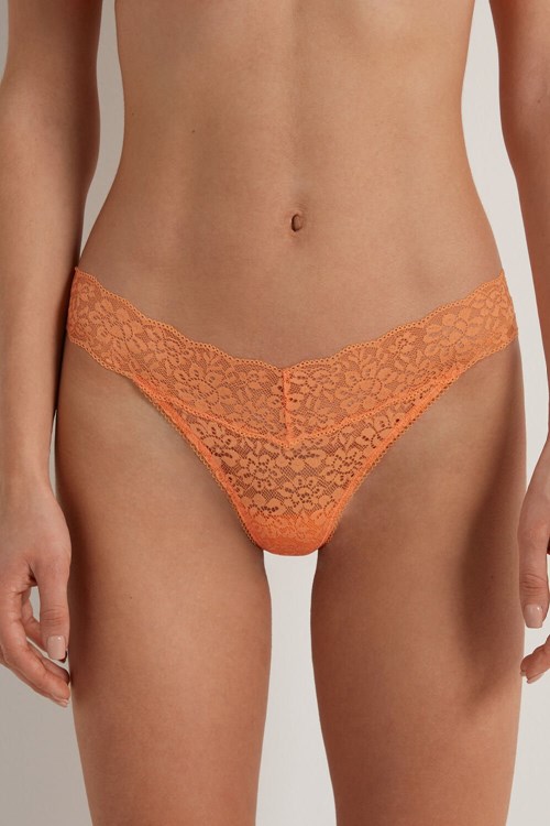 Orange Pastel Orange 253v Tezenis Recycled Lace High-Cut Thong | 321495-TSU