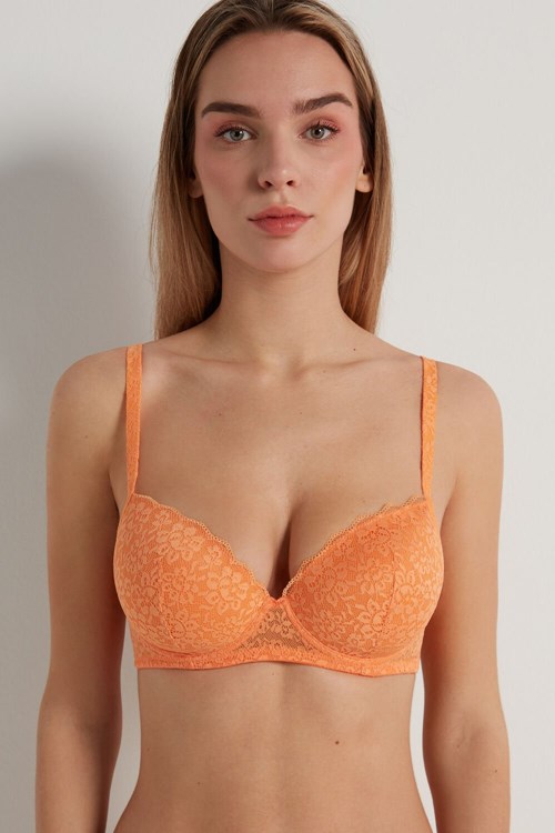 Orange Pastel Orange 253v Tezenis Wien Recycled Lace Lightly Padded Balconette Bra | 369420-MBA