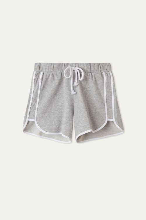 Pale Grey Light Gray Heather/White 7158 Tezenis Fleece Piping Shorts | 631748-TLG