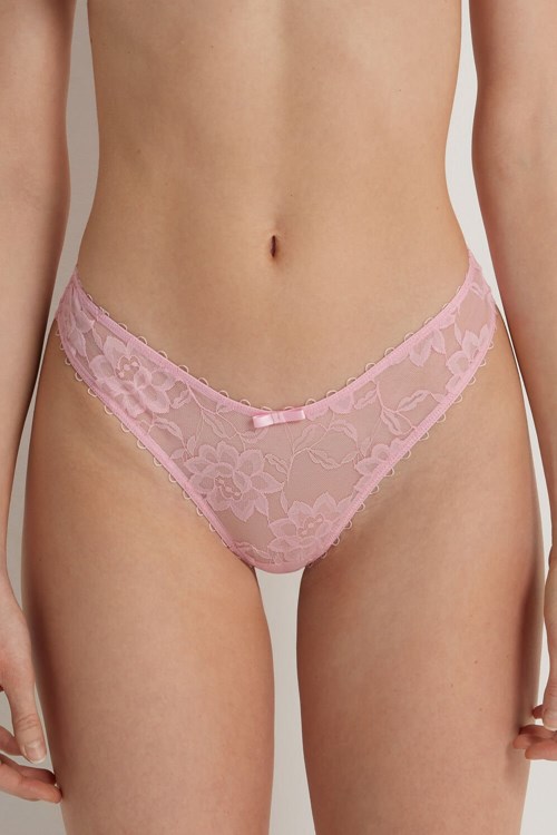 Pale Pink Baby Pink 279v Tezenis Blooming Lace High-Cut Brazilian Panties | 421807-BSP