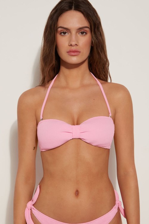 Pale Pink Hollywood Pink 560v Tezenis 3D Effect Removable Padding Bandeau Bikini Top | 236795-TPF