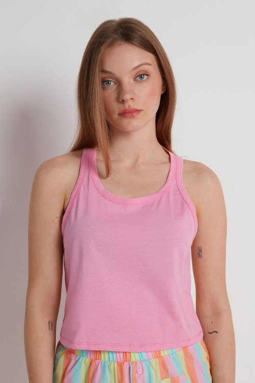 Pale Pink Hollywood Pink 560v Tezenis Cropped Cotton Halter Tank Top | 473918-ELR