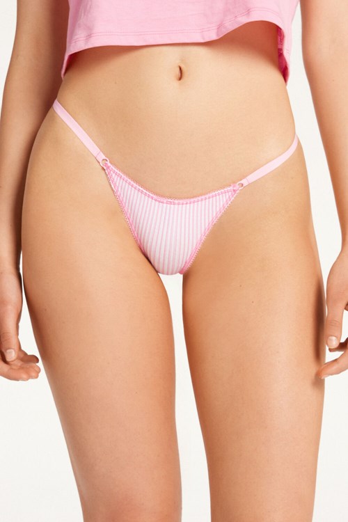 Pale Pink Pink Striped Print 642v Tezenis High-Waisted Printed Cotton Brazilian String Panties | 904862-NBE