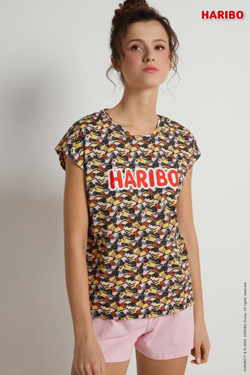 Pink All-over Licorice Print 393v Tezenis Haribo Licorice Short Cotton Pajamas | 894751-SKM