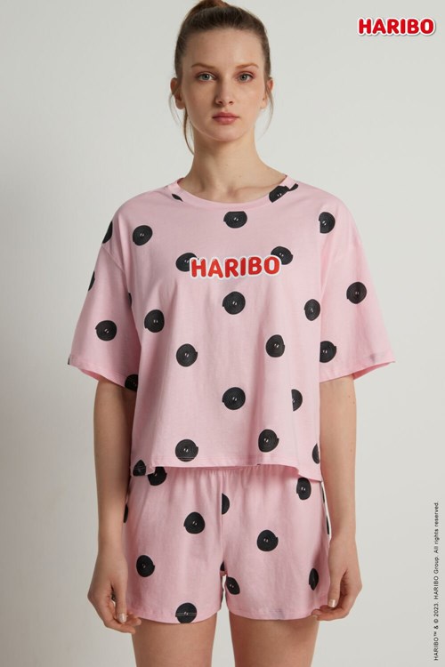 Pink Baby Pink Rotella Print 384v Tezenis Haribo Wheels Short Cotton Pajamas | 129385-XEO