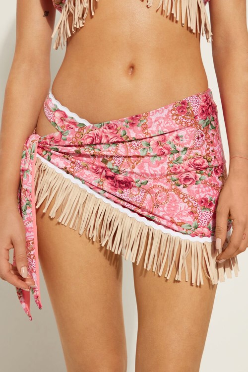 Pink Boho Chic Print 572v Tezenis Boho Chic Side-Tie Pareo Mini Skirt | 120864-ZBG