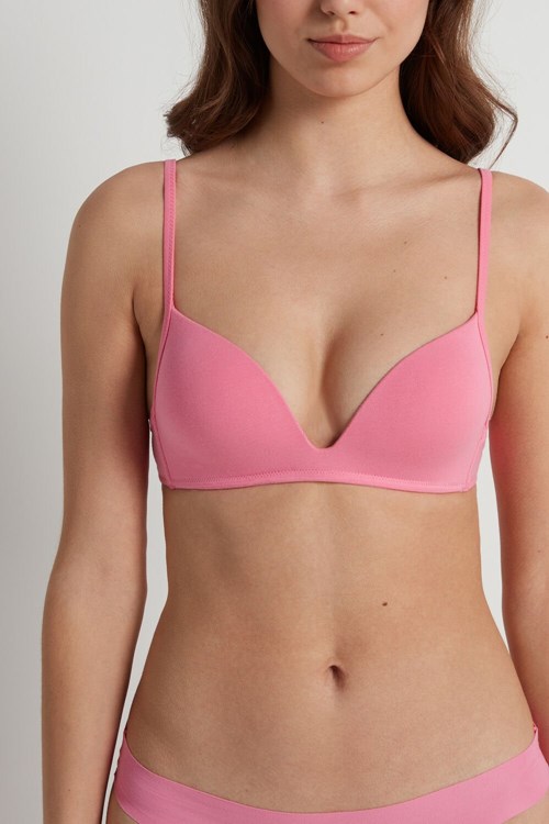 Pink Bright Pink 282v Tezenis London Non-Wired Padded Triangle Bralette in Cotton | 576138-GNM