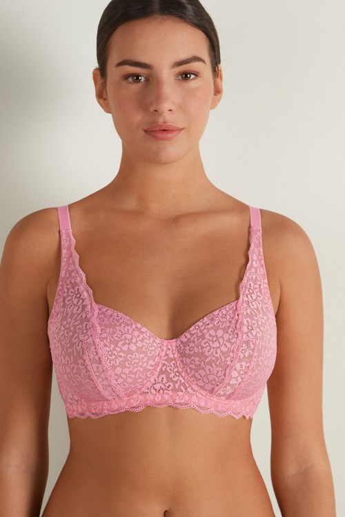 Pink Bright Pink 282v Tezenis Paris Recycled Lace Unpadded Balconette Bra | 452608-ZID