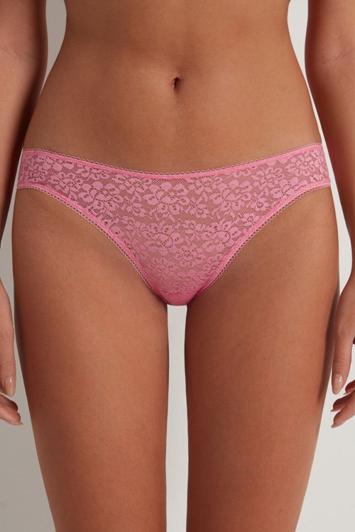 Pink Bright Pink 282v Tezenis Recycled Lace High-Cut Panties | 470612-YXU