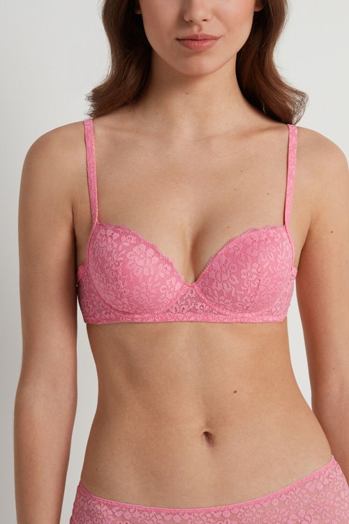 Pink Bright Pink 282v Tezenis Wien Recycled Lace Lightly Padded Balconette Bra | 257608-QHV