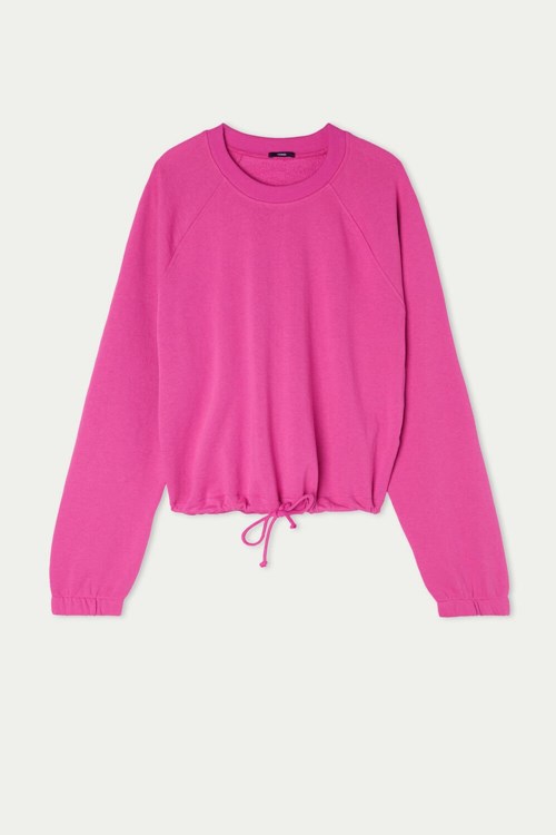 Pink Fuchsia Pink 286v Tezenis Cropped Long-Sleeve Sweatshirt with Drawstring | 293475-VHP