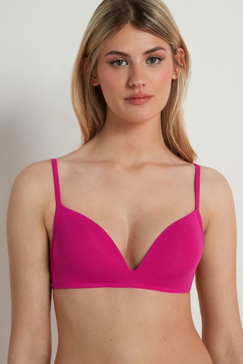 Pink Fucsia Estate Dark 803v Tezenis London Non-Wired Padded Triangle Bralette in Cotton | 614203-SBR