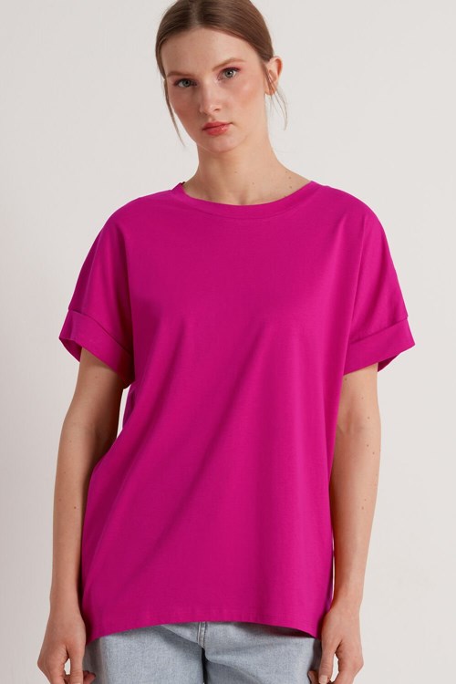 Pink Fucsia Estate Dark 803v Tezenis Turned-Up Kimono Sleeve Cotton T-Shirt | 365820-QNR