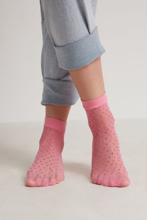 Pink Pink Rhinestone 489v Tezenis Fishnet Socks with Rhinestones | 359704-HJM