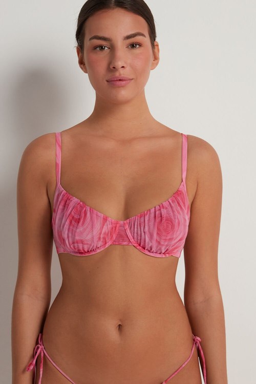 Pink Romantic Rose Print 299v Tezenis Paris Romantic Roses Balconette Bra | 623819-KBI