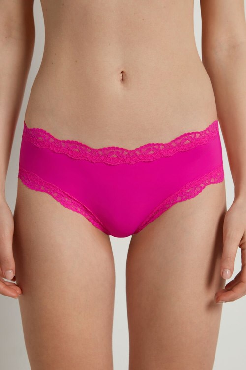 Pink Summer Fuchsia 534v Tezenis Lace and Microfiber Cheeky Hipster | 384061-ONC