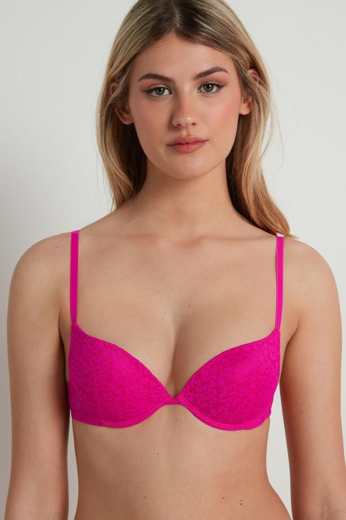 Pink Summer Fuchsia 534v Tezenis Los Angeles Recycled Lace Super Push-Up Bra | 482631-BAI