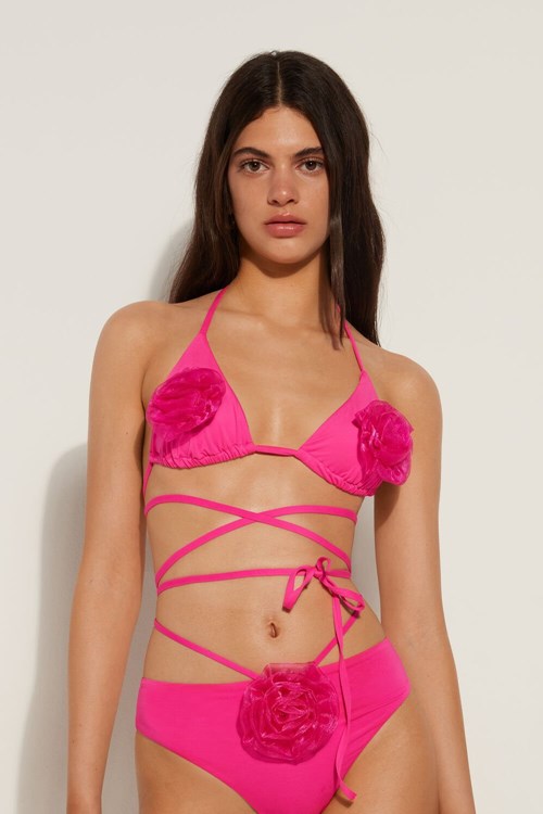 Pink Summer Fuchsia 534v Tezenis Pink 3D Roses Triangle Bikini Top | 689317-SOY