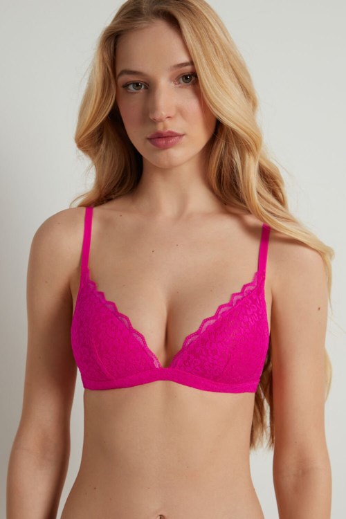 Pink Summer Fuchsia 534v Tezenis Positano Lace Padded Triangle Bra | 908647-NGM