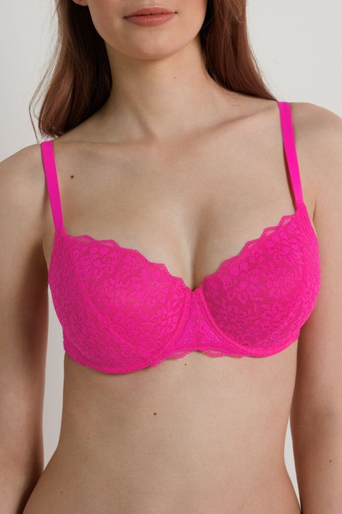 Pink Summer Fuchsia 534v Tezenis Prague Full Cover Recycled Lace Balconette Bra | 362189-VEM