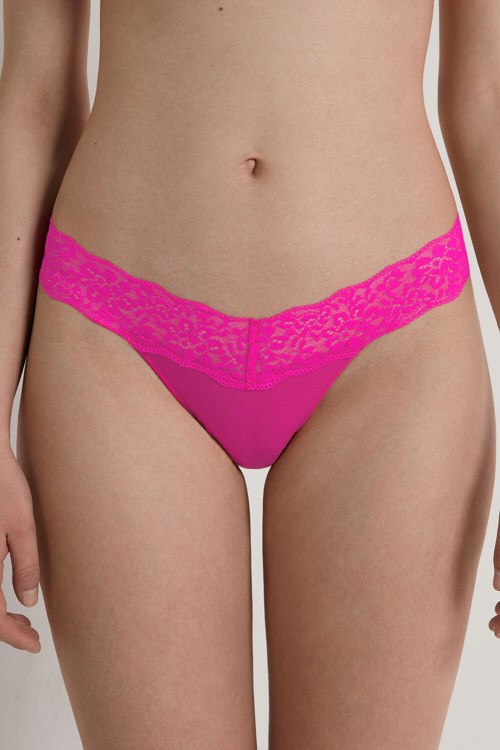 Pink Summer Fuchsia 534v Tezenis Recycled Cotton and Lace Brazilian Panties | 163270-FIB