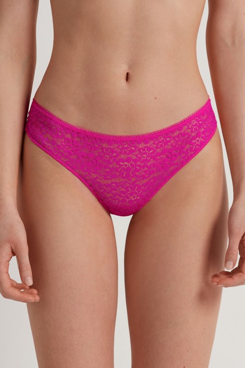 Pink Summer Fuchsia 534v Tezenis Recycled Lace Laser-Cut Microfiber Brazilian Panties | 614598-HZJ