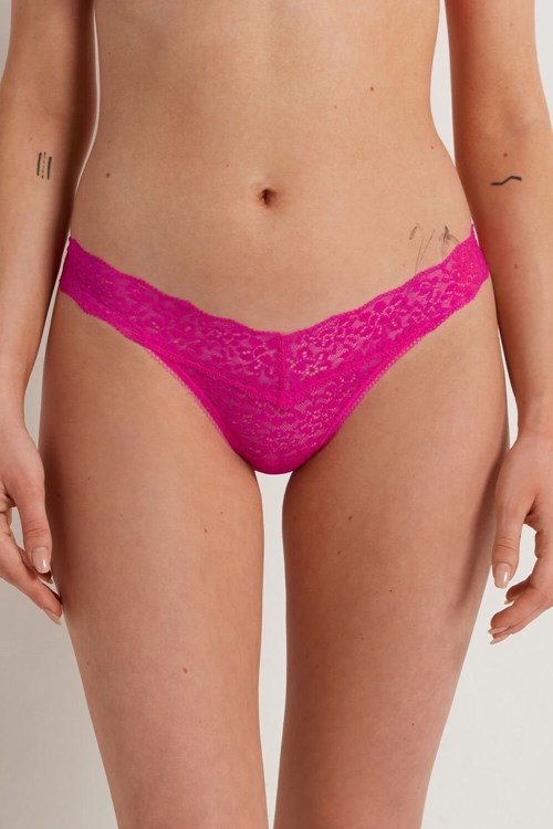 Pink Summer Fuchsia 534v Tezenis Recycled Lace High-Cut Thong | 715623-GVT