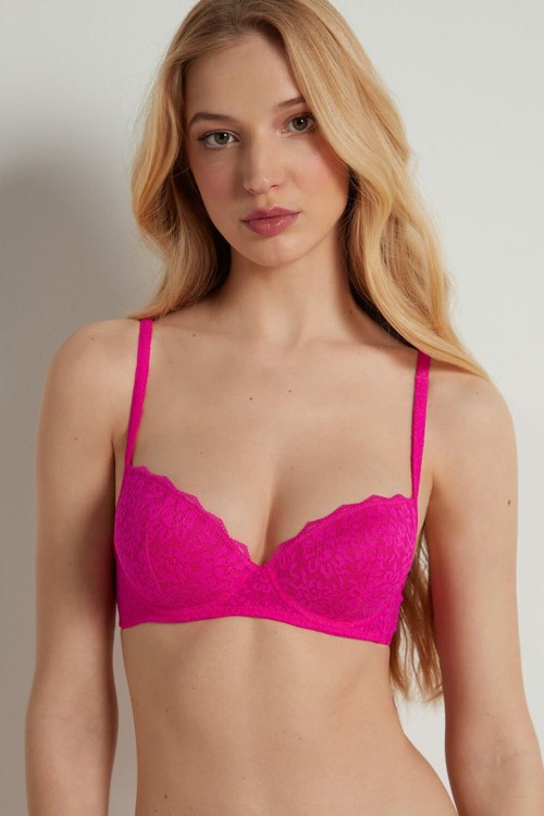 Pink Summer Fuchsia 534v Tezenis Wien Recycled Lace Lightly Padded Balconette Bra | 736104-FMB