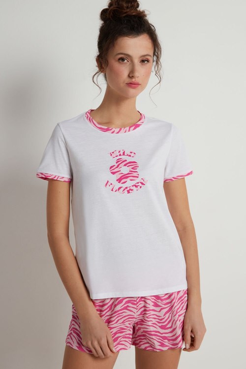 Pink White Wildflower Print 352v Tezenis “Wild Flowers” Print Short Cotton Pajamas | 130984-EGI