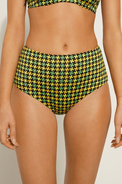 Print Black Houndstooth Print 552v Tezenis High-Waisted Houndstooth Bikini Bottoms | 140832-BNM