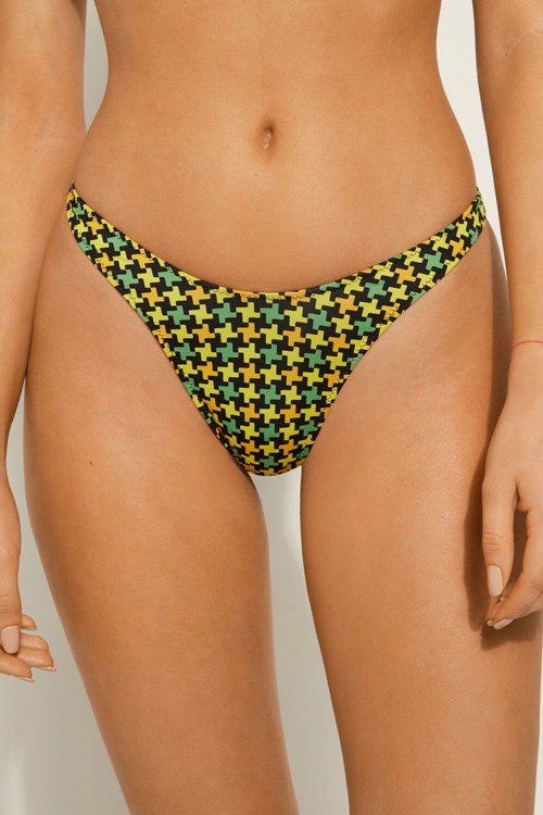 Print Black Houndstooth Print 552v Tezenis High-Waisted Houndstooth High-Cut Brazilian Bikini Bottoms | 705349-YWR