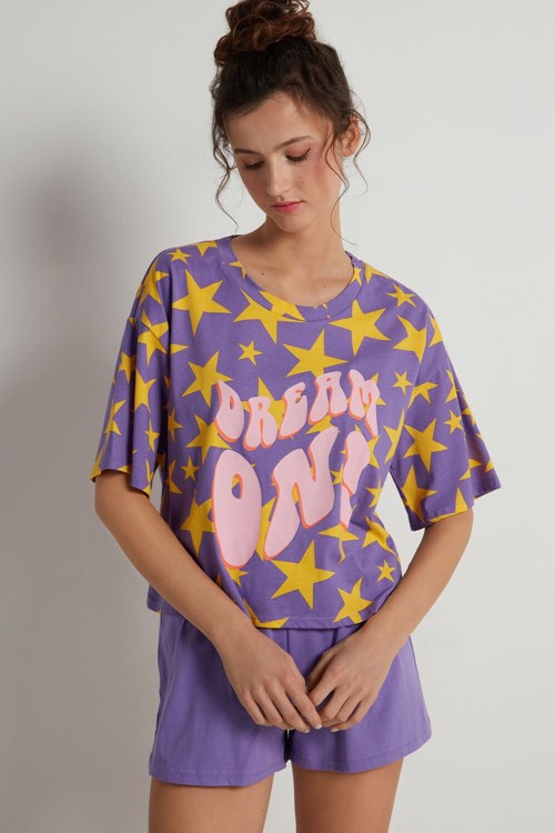 Print Lilac Star Print 399v Tezenis “Dream On” Print Short Cotton Pajamas | 984531-JGS