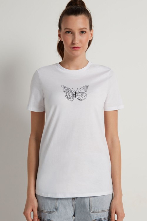 Print White Butterfly Print 258v Tezenis Cotton Printed T-shirt | 842597-PYT