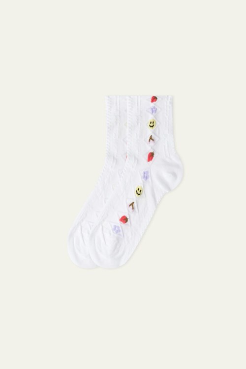 Print White Funny 466v Tezenis Patterned Cotton Crew Socks | 682019-RFG