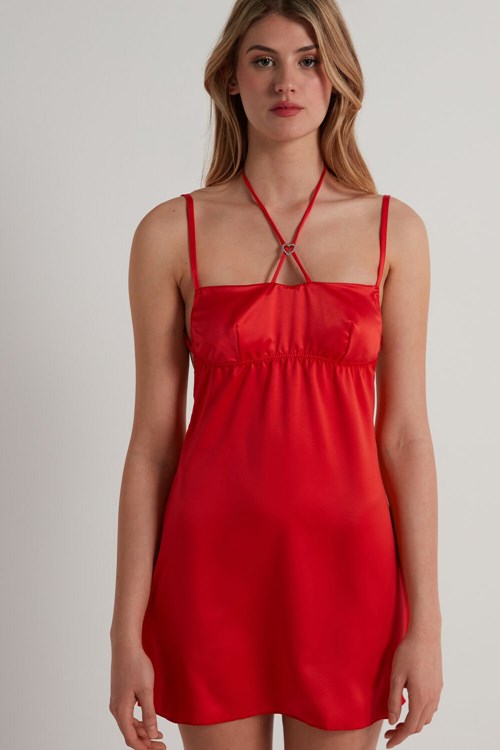 Red New Red 276v Tezenis Love Potion Satin Slip | 726318-BLZ