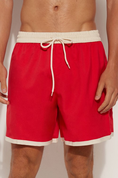 Red New Red 567v Tezenis Recycled Fabric Basic Contrasting Swim Trunks | 789631-MDR