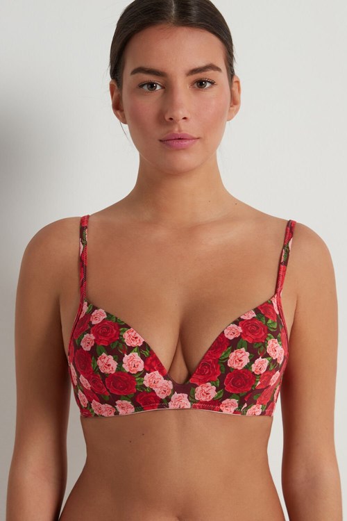 Red Rose Print 300v Tezenis London Bra in Printed Cotton | 613042-KCU