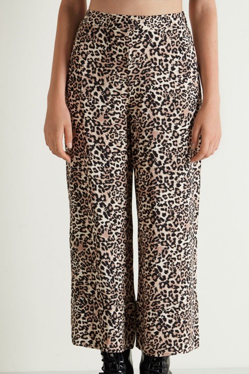 Red Soft Animal Print 852u Tezenis Cloth Turned-up Culotte Pants | 085421-IXD