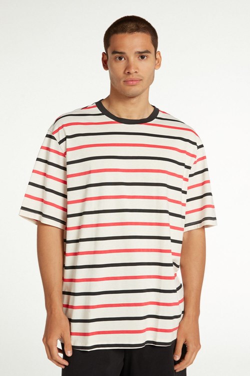 Stripes White Red/Black Striped Print 515v Tezenis Over All Print Cotton T-Shirt | 261058-LWE