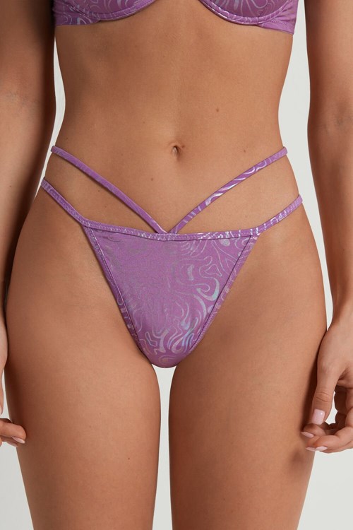 Violet Fluid Print 266v Tezenis Fluid Violet High-Cut String Thong | 561782-KQR