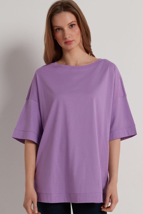 Violet Lavender Lilac 316v Tezenis Dropped Shoulder Cotton T-Shirt with Vents | 128067-QTP