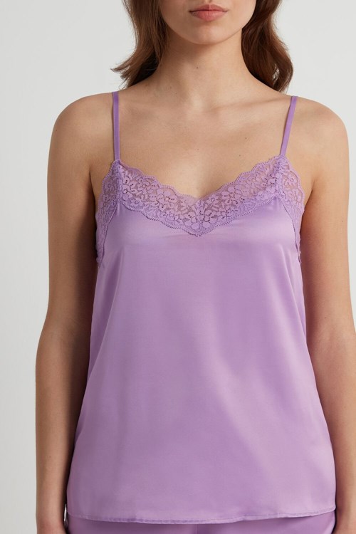 Violet Lavender Lilac 316v Tezenis Lace and Satin Tank Top | 271698-NJH