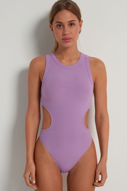 Violet Lavender Lilac 316v Tezenis Ribbed Cotton Cut-Out Bodysuit | 829417-VDS