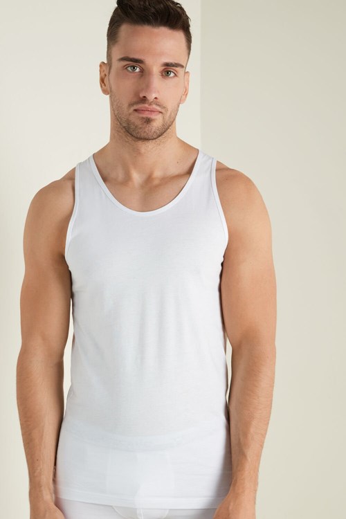 White White 001 Tezenis Cotton Jersey Undershirt | 103842-KYV