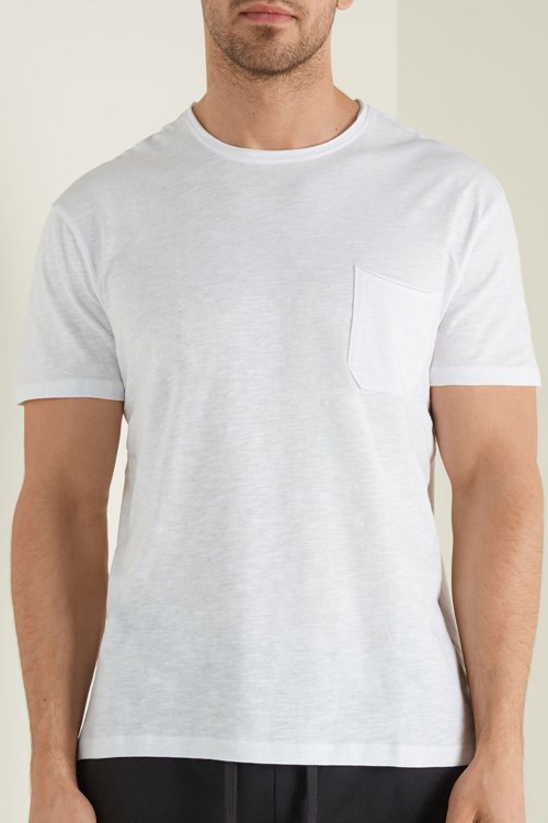 White White 001 Tezenis Cotton T-Shirt with Breast Pocket | 358970-HJQ