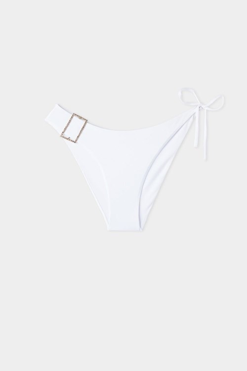 White White 001 Tezenis Crystal Buckle String Bikini Bottoms | 453029-LVT