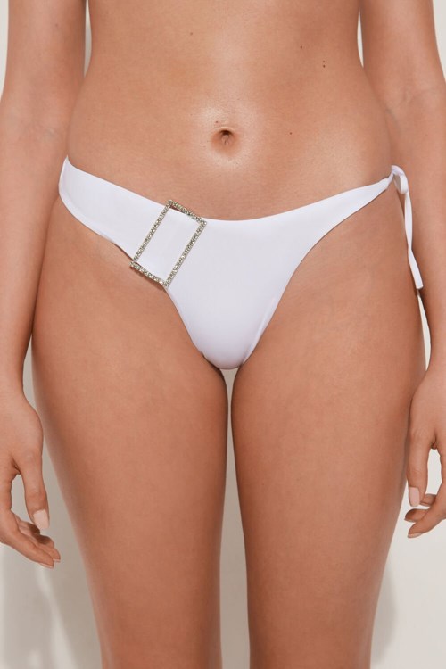 White White 001 Tezenis Crystal Buckle String Brazilian Bikini Bottoms | 839627-SRJ