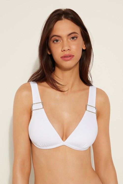 White White 001 Tezenis Crystal Buckle Triangle Bikini | 627148-QXR