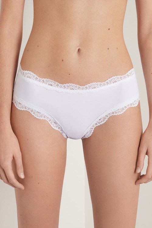 White White 001 Tezenis Lace and Microfiber Cheeky Hipster | 102869-IVR