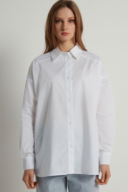 White White 001 Tezenis Long Cotton Cloth Shirt | 765918-NFS